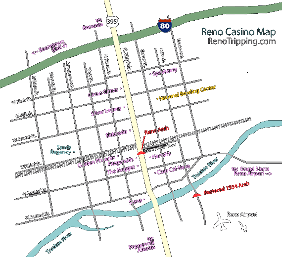 map of reno s Hotels On Reno Strip Travel Guide map of reno s